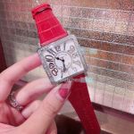 High Quality Replica Ladies Franck Muller Master Square White Roman Face Red Leather Strap Watch 36mm